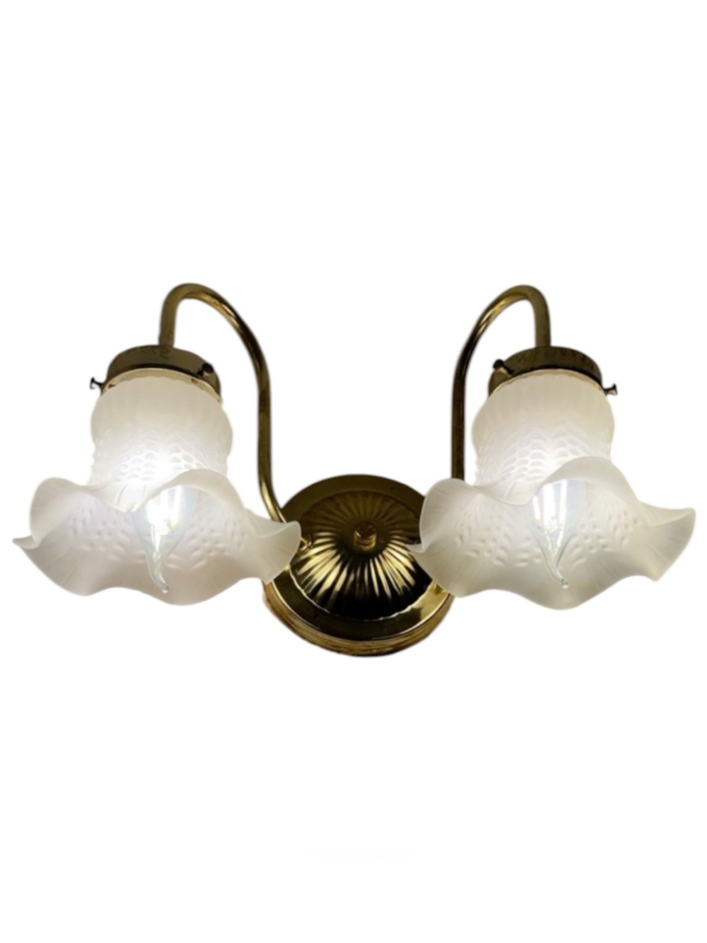 2 vintage Double Wall Sconce with Frosted Floral Glass Shades